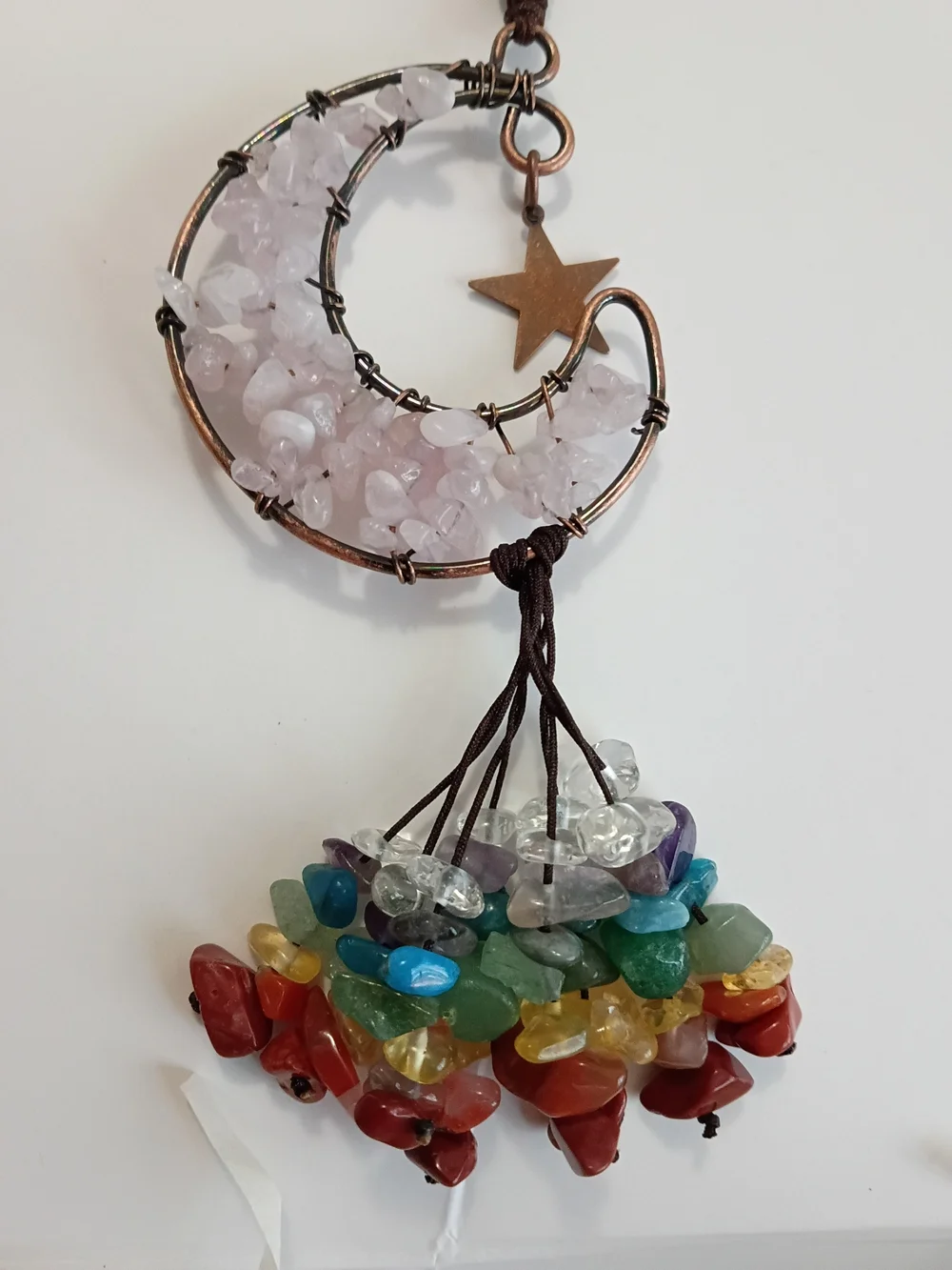 Rose Quartz Crescent Moon Hanging Chakra Multicolor Gems